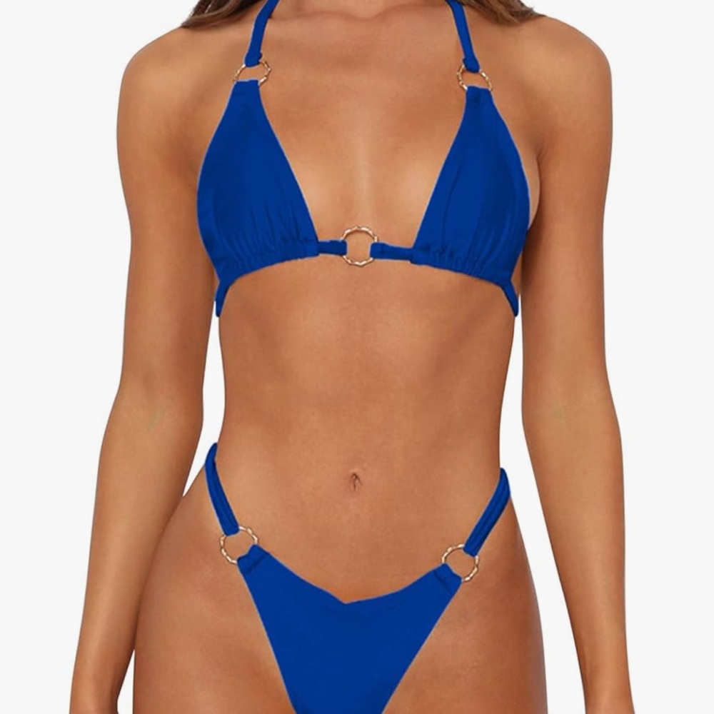 Vibrant Blue Triangle Bikini Set High-Cut Thong